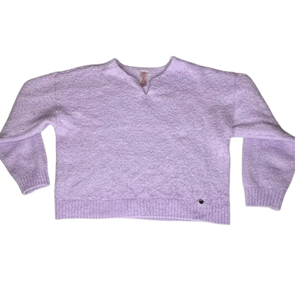Justice Girl Faux Cashmere Sweater Shirt Girls M 10 Purple Oversized Notch Neck